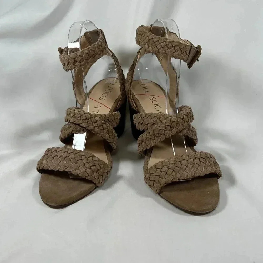 2/$30 Sole Society Evelina Size 9 Heel Braided Block Taupe Suede Casual
